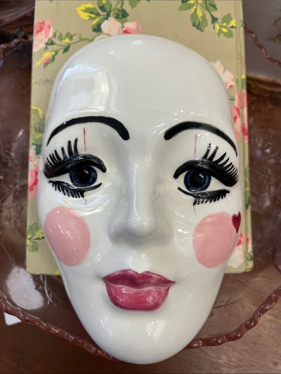 Other - Vintage hand-painted porcelain face wall mask featuring stylized clown